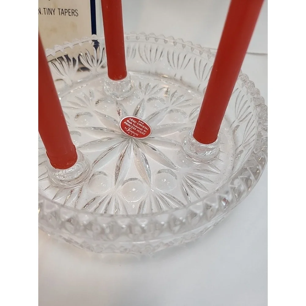 VTG Princess House 24% Full Lead Crystal 3 Lite Taper Candle Holder W/ 6 Candles